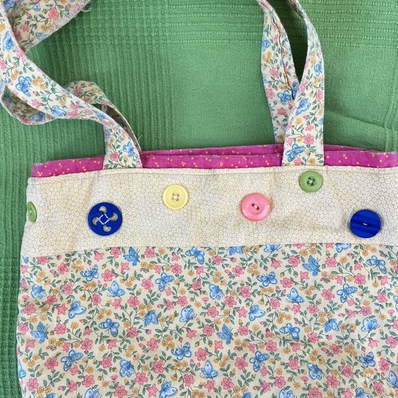 Floral Tote Bag with Colorful Buttons - Picture 7 of 9